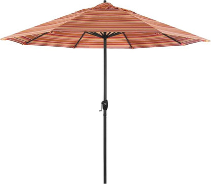 California Umbrella 9' Rd Aluminum Patio Umbrella, Crank Lift, Auto Tilt, Black Finish, Sunbrella Dolce Mango