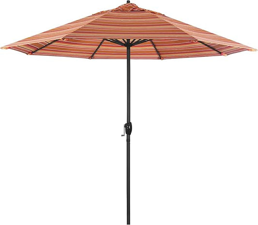 California Umbrella 9' Rd Aluminum Patio Umbrella, Crank Lift, Auto Tilt, Black Finish, Sunbrella Dolce Mango
