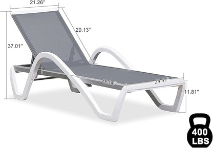 PURPLE LEAF Patio Chaise Lounge Chair with Armrests Outside Aluminum Plastic Stackable Tanning Chairs for Pool Sunbathing Beach Deck Outdoor Lounger, Light Gray
