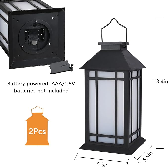 Bdor 13-Inch IP65 Waterproof Battery-Powered Outdoor Lantern with Led Flameless Candle and 6-Hour Timer - Decorative Lantern for Patio & Garden(2 Pack)