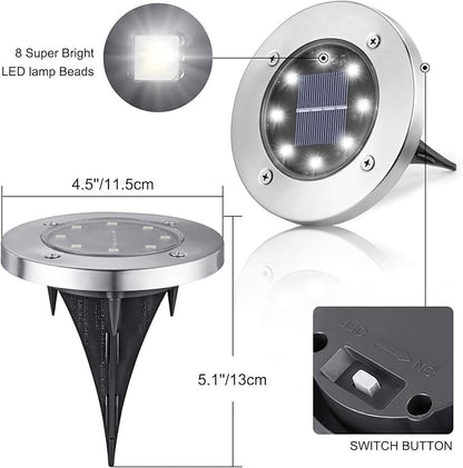 LYHOPE Solar Ground Lights Outdoor, 12 Pack 8 LED Solar Disk Lights Waterproof Garden In-ground Pathway Light Landscape Lighting for Lawn,Yard,Deck,Patio,Walkway (White)