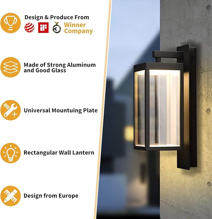 2-Pack Outdoor Wall Sconce Exterior IP54 Waterproof LED Wall Light Fixture Modern Wall Mount Lamp Lantern Anti-Rust Grey Finish Aluminum Light Body for Porch Entryway Doorway 13W 750Lm 3000K