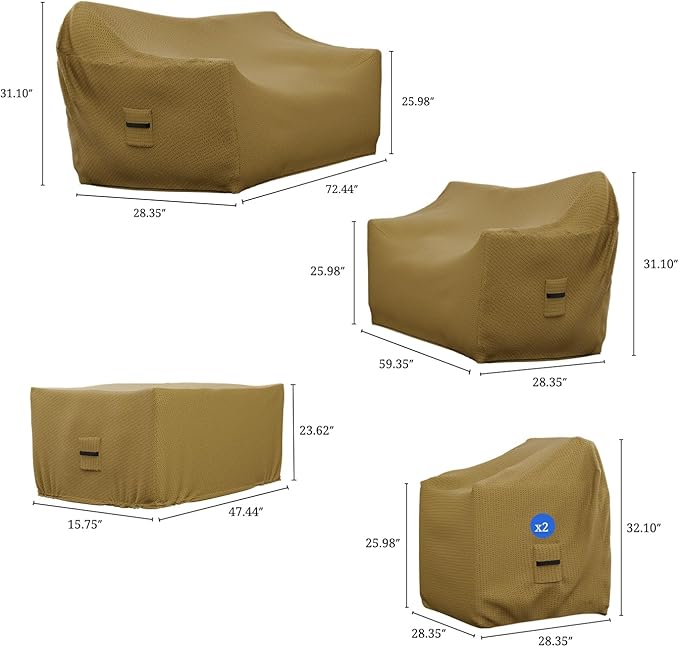 Covers & All Patio Furniture Cover Set, 5 Piece Outdoor Furniture Covers, Water-Repellent UV & Weather-Resistant Covers for Sofa, Loveseat, Chairs & Coffee Table with Elastic & Padded Handles