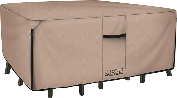 ULTCOVER 600D Tough Canvas Rectangular Patio Furniture Cover - Waterproof Outdoor Table and Chair Covers 64Lx52Wx28H inch