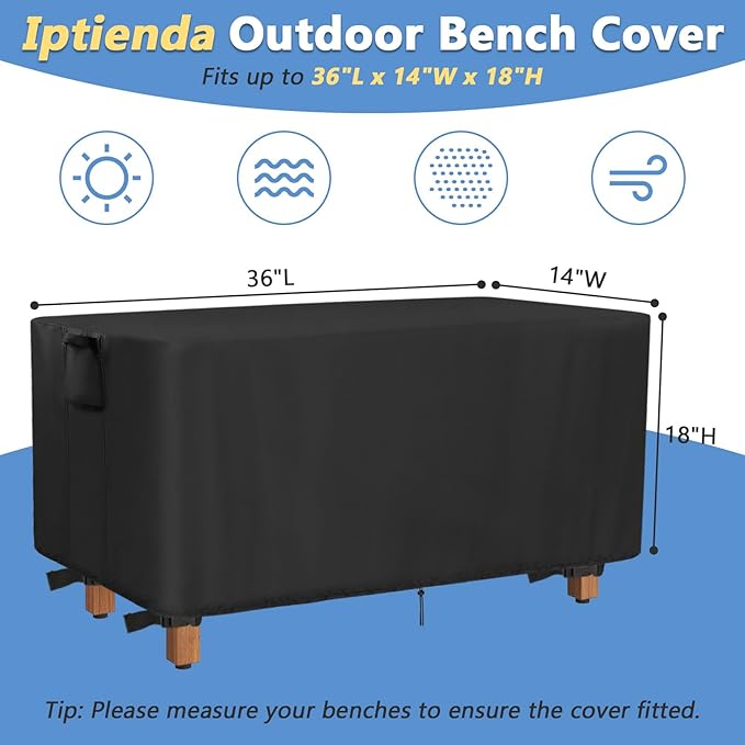 Outdoor Bench Cover, 36inch Waterproof Wooden Bench Cover Rectangle for Patio Teak Bench Farmhouse, Black-36"L x 14" W x 18" H