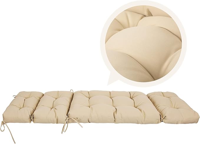 ARTPLAN Outdoor Chasie Lounge Tufted Thick Cushion with Ties,Replacement Wicker Chair Cushion for Paito Fruniture,72x22x4inches,All Weather, Beige