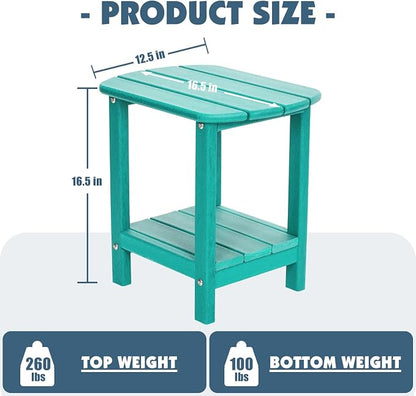 Adirondack Outdoor Side Table, 16.5” HDPE Small Patio Table with Storage Shelf, Weather Resistant End Table for Porch, Pool & Yard (Aruba)