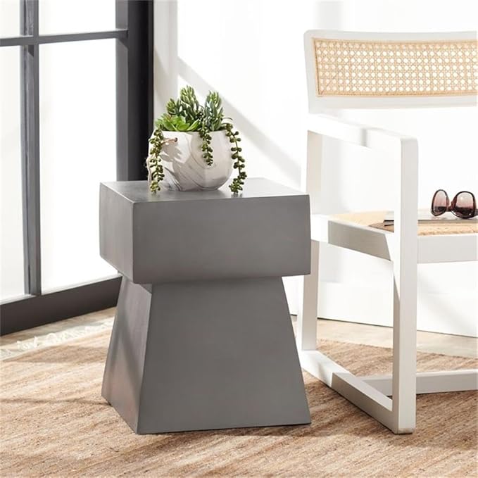 SAFAVIEH Outdoor Collection Zen Mushroom Modern Dark Grey Concrete Accent Table (Fully Assembled)