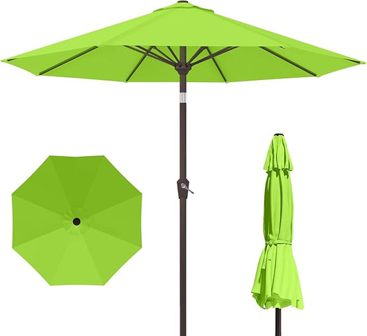 PatioKingdom 10FT Patio Umbrella with Push Button Tilt and Crank, Outdoor Market Umbrella with 8 Fiberglass Ribs, UV Protection Table Umbrella for Pool,Backyard,Garden,Deck(Apple Green, 10FT)