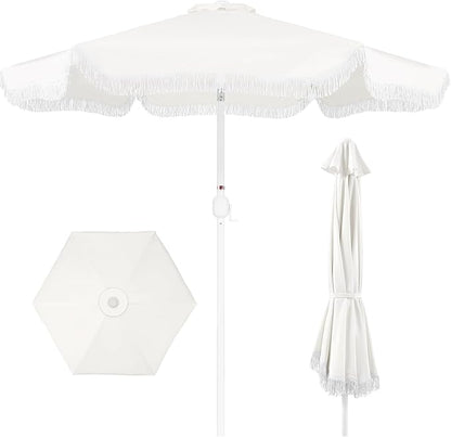Best Choice Products 9ft Fringe Market Patio Umbrella – Outdoor Boho Tassel Sunshade for Table, Pool, Deck, Backyard – UPF50+, Easy Tilt, Heavy Duty Steel Pole & Ribs