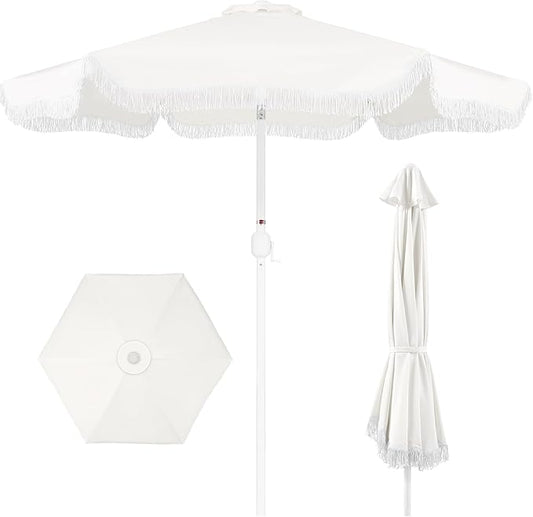 Best Choice Products 9ft Fringe Market Patio Umbrella – Outdoor Boho Tassel Sunshade for Table, Pool, Deck, Backyard – UPF50+, Easy Tilt, Heavy Duty Steel Pole & Ribs