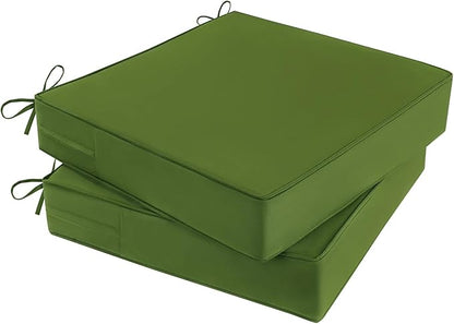 Outdoor Chair Cushions 24x24x4 Inch, Waterproof Green Patio Furniture Cushions Set of 2 with Ties & Handle, 3 Year Color Fastness Square Replacement Seat Cushions for Sofa, Couch