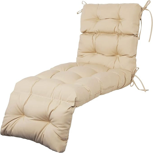 ARTPLAN Outdoor Chasie Lounge Tufted Thick Cushion with Ties,Replacement Wicker Chair Cushion for Paito Fruniture,72x22x4inches,All Weather, Beige