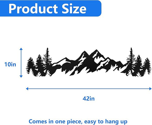 Metal Mountain Wall Art - 42 Inch Long, Mountain Wall Decor for Living Room, Bedroom
