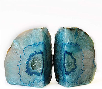 JIC Gem Book Ends Teal Agate Bookends for Shelves Decorative Geode Bookends to Hold Books Heavy Duty Home Decor with Rubber Bumpers(1 Pair, 4-6 LBS)