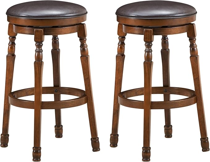 ERGOMASTER 29 Inch Swivel Bar Stools Set of 2, Rubber Wood, Brown