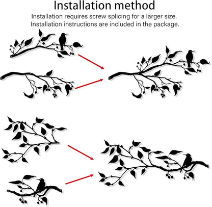 Harikikochuu 4PCS Metal Birds Wall Decor, Birds on the Branch Metal Silhouette Art, Black Leaves with Bird Outdoor Hanging Wall Sculpture for Home Office Balcony Garden Decor.（Hummingbirds）