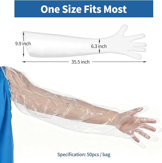50Pcs Veterinary Insemination Rectal Long Gloves Disposable Plastic Full Arm 35.5inch for Field Dressing House Cleaning Gardening