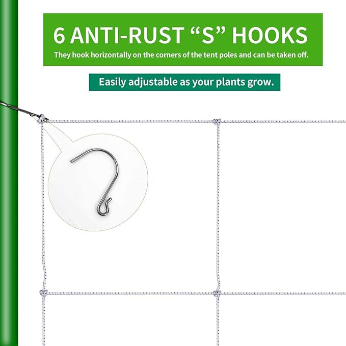 iPower 4' x 4' Grow Room Trellis Netting for 59"x59" Room, Heavy-Duty Elastic Plant Net with Hooks, Flexible Hydroponics Support for Climbing Plants, Vegetables, Fruits, Flowers, Vines (Pack of 2)