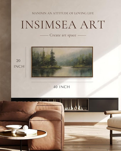 InSimSea Extra Large Framed Vintage Wall Art, Living Room Country Farmhouse Decor, Forest Woodland Retro Landscape Canvas Prints, Retro Scenery Long Picture for Bedroom Above of Bed, 20x40inch