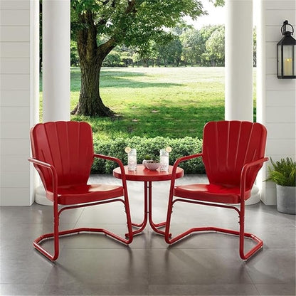 Crosley Furniture Ridgeland 3-Piece Outdoor Chair and Side Table Set, Retro Metal Bistro Patio Sets for Deck, Red