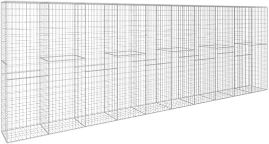 Galvanized Steel Gabion Wall with Cover, Gabion Mesh Wire Wall Panel Galvanized Steel Garden Stone Wire Basket Fencing Patio Decorative Fence, 236.2"x19.7"x78.7",-139