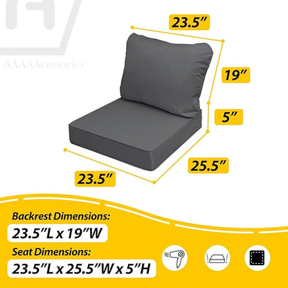 AAAAAcessories Outdoor Seat Cushions for Chairs, Fade-Resistant, Waterproof Patio Furniture Replacement Cushions, 23.5" x 25.5" x 5" + 23.5" x 19", Dark Gray