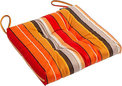 2-Pack Outdoor/Indoor Wicker Patio Seat Cushion Pad with Ties - Dining Chair Cushion, 17" x 17" (Orange and Red Stripes)