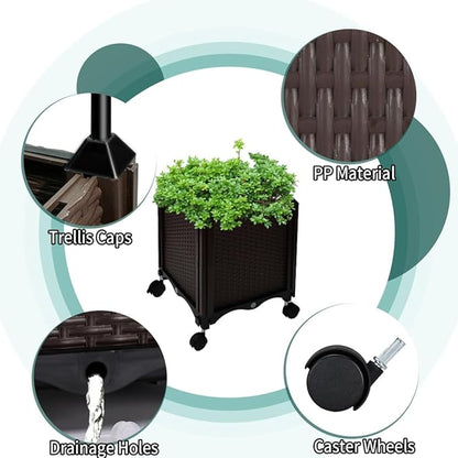 2 Pack Tomato Planter with Trellis, 62" H Rolling Planter Box with Wheels & Water Reservoir, Self-Watering Raised Garden Bed for Climbing Plants, Tomato, Potato, Vegetables, Chili