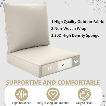 22" x 22" x 6" Outdoor Deep Seat Cushions Set - 4 Set Waterproof & Fade Resistant Patio Furniture Replacement Cushions, Non-Slip Outdoor Cushions Fit Loveseats, Couches, Chairs, and Sofas.