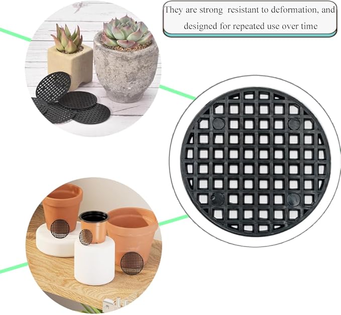 HAHIYO 20PCs 2.6Inch/6.5cm Black Round PP Plastic Flower Pot Hole Mesh Pad Bottom Grid Mat Bonsai Drainage mesh Hole Screens Gasket Prevent Soil Loss Breathable Gasket Drainage Netting for Bonsai