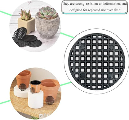 HAHIYO 20PCs 2.6Inch/6.5cm Black Round PP Plastic Flower Pot Hole Mesh Pad Bottom Grid Mat Bonsai Drainage mesh Hole Screens Gasket Prevent Soil Loss Breathable Gasket Drainage Netting for Bonsai
