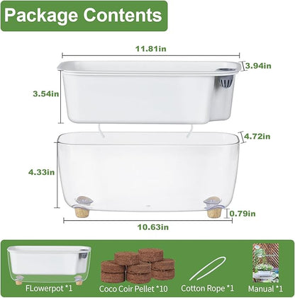 Oliz Self Watering Planter with Coco Coir Pellets, 11.8 Inch Plastic Rectangular Windowsill Plant Pot with Drainage Holes, High Clear Modern Decorative Flower Pot for Indoor Plants, African Violets