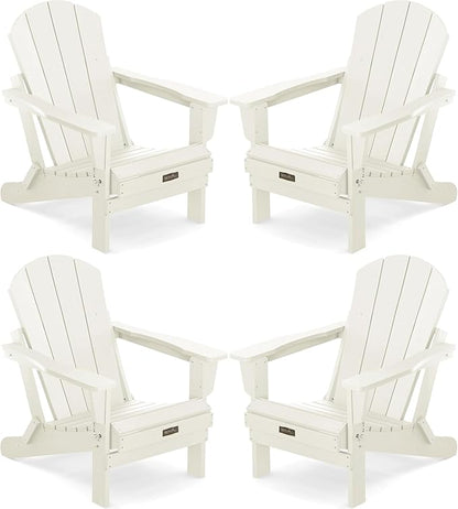 SERWALL Folding Adirondack Chair Set of 4 for Patio Garden Outdoors Fire Pit Chairs-White