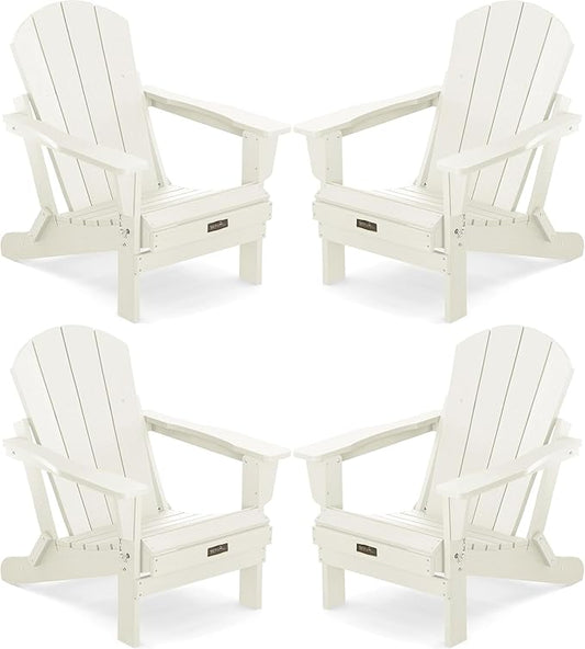 SERWALL Folding Adirondack Chair Set of 4 for Patio Garden Outdoors Fire Pit Chairs-White