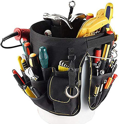 Gardening Tool Bucket, Heavy Duty Gardening Organizer Tote with 56 Pockets, 600D Garden Bags Storage Carrier for Garden, Sturdy Canvas Tool Storage Set for Women Men Gardener(Black)