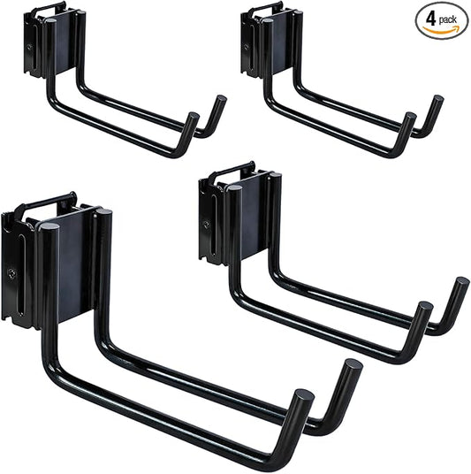4-Pack E-Track Double Fitting J-Hooks, 2" Wide & 6" Deep Stable E Track Double J Hooks with Dual Fittings, Heavy Duty Shovel Hanger for Trailers, Trucks, Garden Tools Organizers Storage