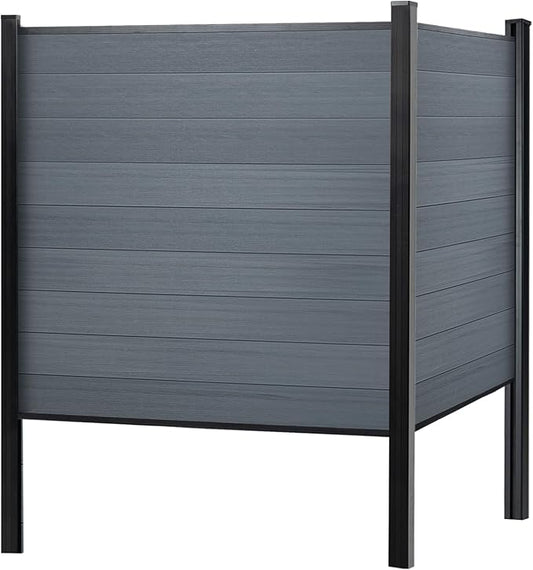 Mondaria Fence Privacy Screen with 8ft In-ground Posts, 6ft(H) x 6ft(W) Wood Plastic Composite Fence Panels Weather-Resistant Outdoor Fence for Backyard/Garden (Gray, 1 Post)