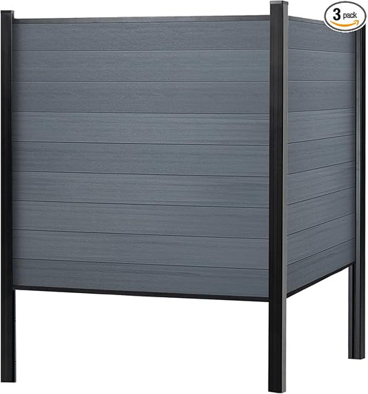 Mondaria Fence Privacy Screen with 8ft In-ground Posts, 6ft(H) x18ft(W) Wood Plastic Composite Fence Panels Weather-Resistant Outdoor Fence for Backyard/Garden (Gray, 4 Posts)