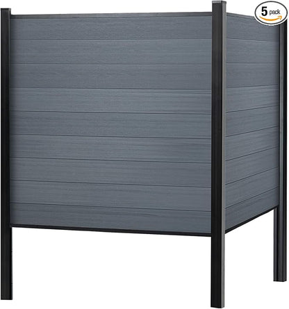 Mondaria Fence Privacy Screen with 8ft In-ground Posts, 6ft(H) x30ft(W) Wood Plastic Composite Fence Panels Weather-Resistant Outdoor Fence for Backyard/Garden (Gray, 6 Posts)