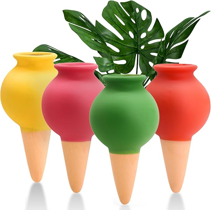 4 Pack Terracotta Watering Spikes, Self Watering Globes, Slow Release Self Watering Planter Insert, Plant Watering Globes for Indoor and Outdoor Plants