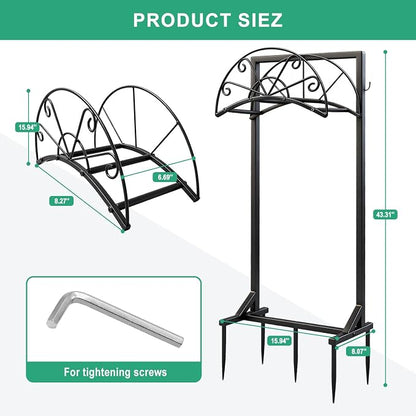 Garden Hose Holder, Detachable Metal Hose Holder for Outside, Rustproof Heavy-Duty Freestanding Water Hose Hanger Rack Holds Up to 150Ft Hose for Yard, Lawn