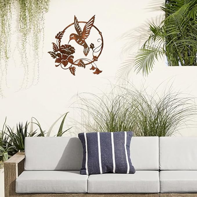 Velicber 12 Inches Metal Bird Wall Art Decor Birds Wall Art Hummingbird Wall Decor for Indoor Living Room Outdoor Wall Garden Fence Patio Decor