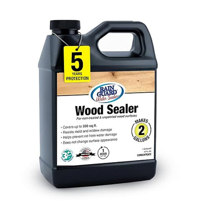 Rain Guard Wood Sealer Concentrate | Makes 2 Gallon | Protects Wood from Water Damage, Rotting, and Stains | Water Based Silane/Siloxane | Eco-Friendly | VOC-Free | Natural Finish