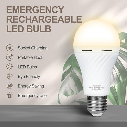 10 Packs Rechargeable Light Bulbs,Emergency Light Bulbs Socket Self-Charging, 3000K Battery Powered Light Bulb for Lamps and Wall Sconces, Up to 24 Hours Outdoor Camping, Hiking, Hurricane Use
