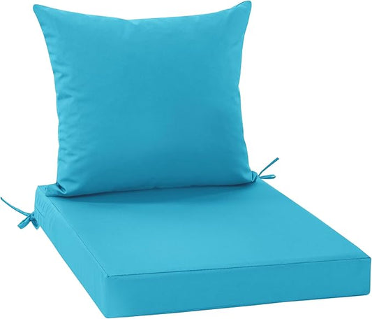 Outdoor Chair Cushions, Waterproof Backrest and Seat Cushion Set for Patio Furniture, Outdoor Replacement Cushions with Removable Cover, 19 x 19 Inch, Teal, 1 Set