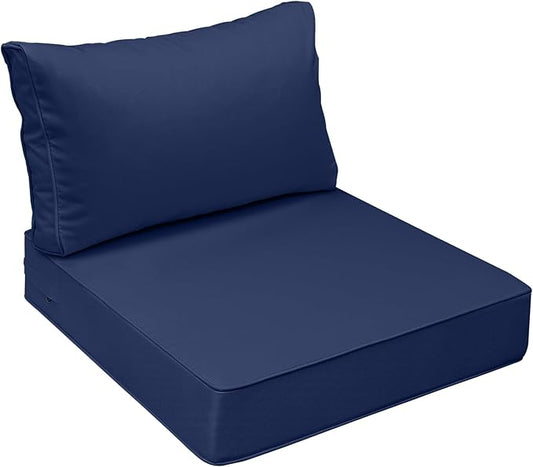AAAAAcessories Outdoor Seat Cushions for Chairs, Fade-Resistant, Waterproof Patio Furniture Replacement Cushions, 24" x 24" x 5" + 24" x 13.5", Navy Blue