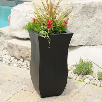 Pemberly Row Polyethylene Resin 30" Tall Tulip Planter in Black