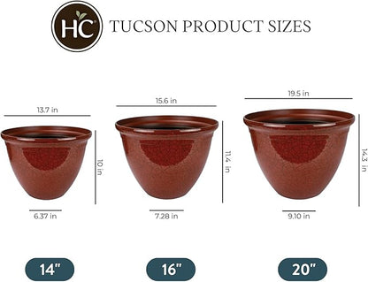 The HC Companies 20 Inch Tucson Round Planter Pots with Ceramic Look, Lightweight UV-Resistant Resin Indoor & Outdoor Planters, 1-Pack Flower Pots for Garden & Home Decor, Chili Red Crackle