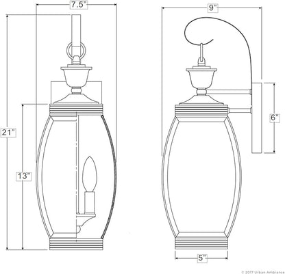 Urban Ambiance Luxury Colonial Outdoor Wall Light, Large Size: 21" H x 7.5" W, with Transitional Style Elements, Bowed Design, Gorgeous Dark Medieval Bronze Finish and Beveled Glass, UQL1171